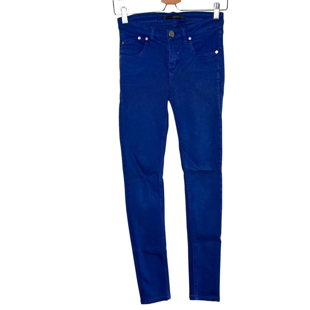 Victoria Beckham Womens Colbalt Blue Mide Rise Skinny Jeans Size 25 designer
